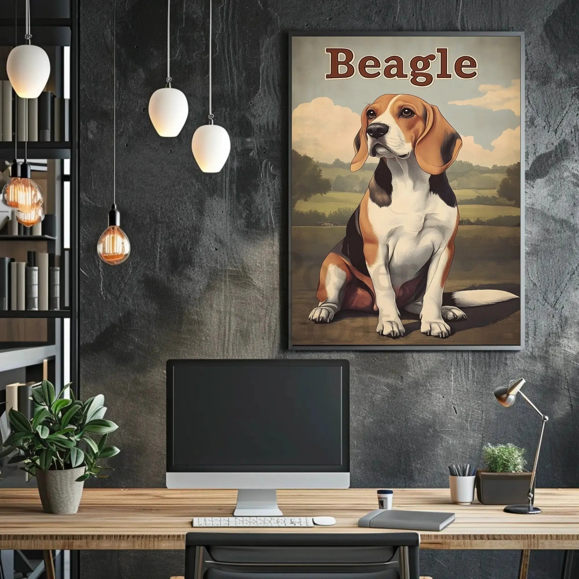 Charming Vintage Beagle Illustration Poster PosterGoat