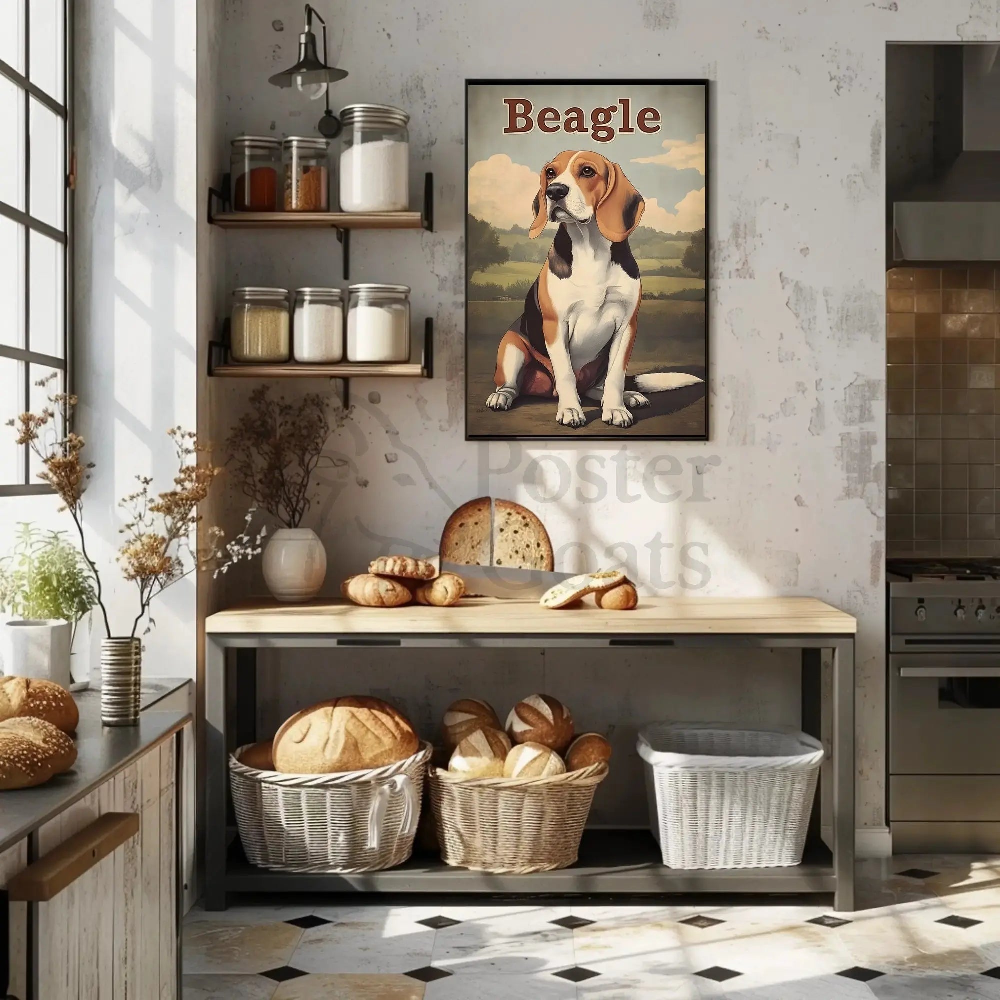 Charming Vintage Beagle Illustration Poster PosterGoat