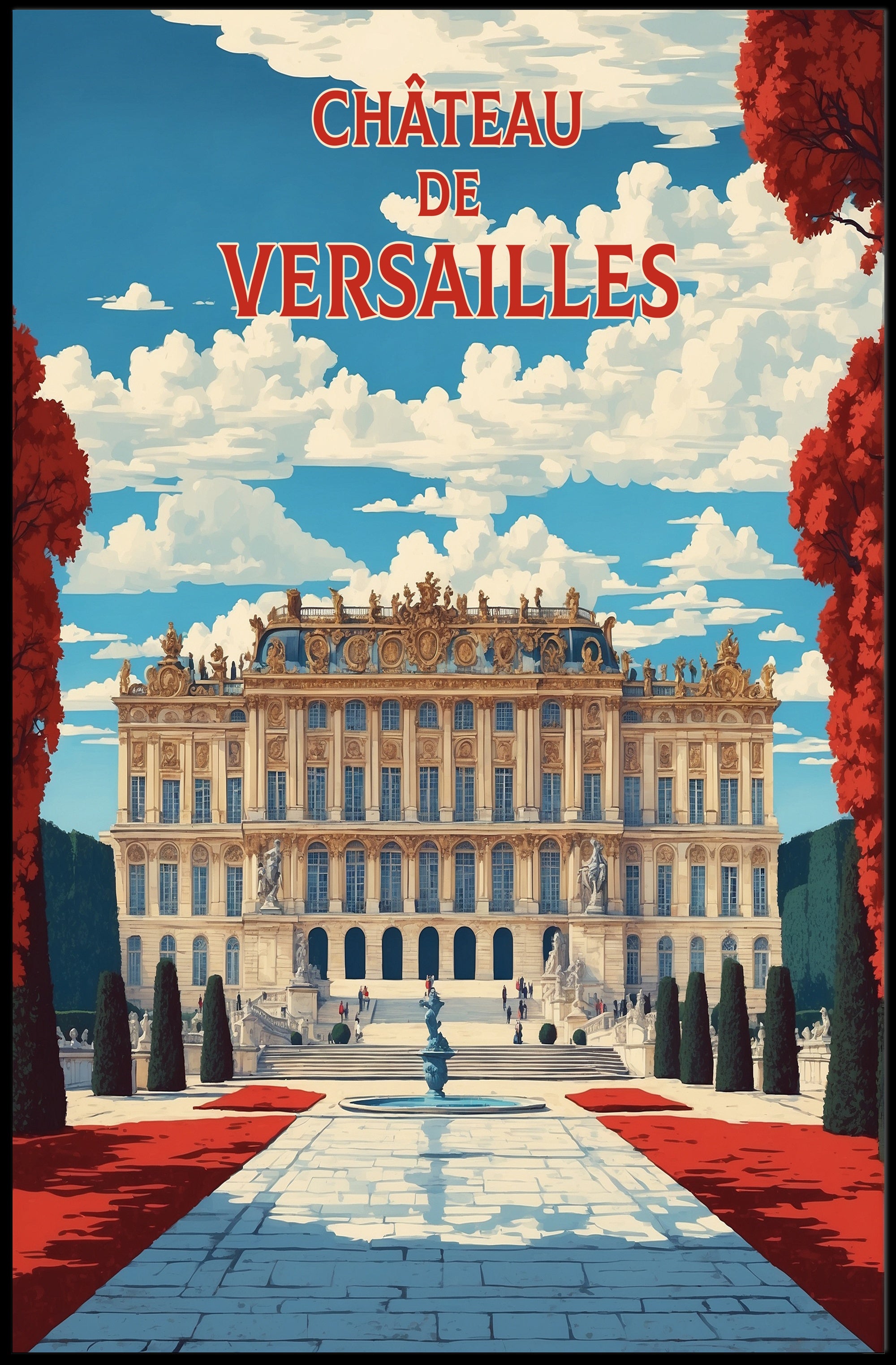 Château de Versailles Vintage Travel Illustration Poster PosterGoat