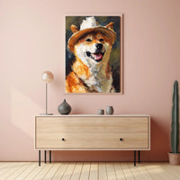 Cheerful Shiba Inu in Fedora Dog Breed Poster PosterGoat