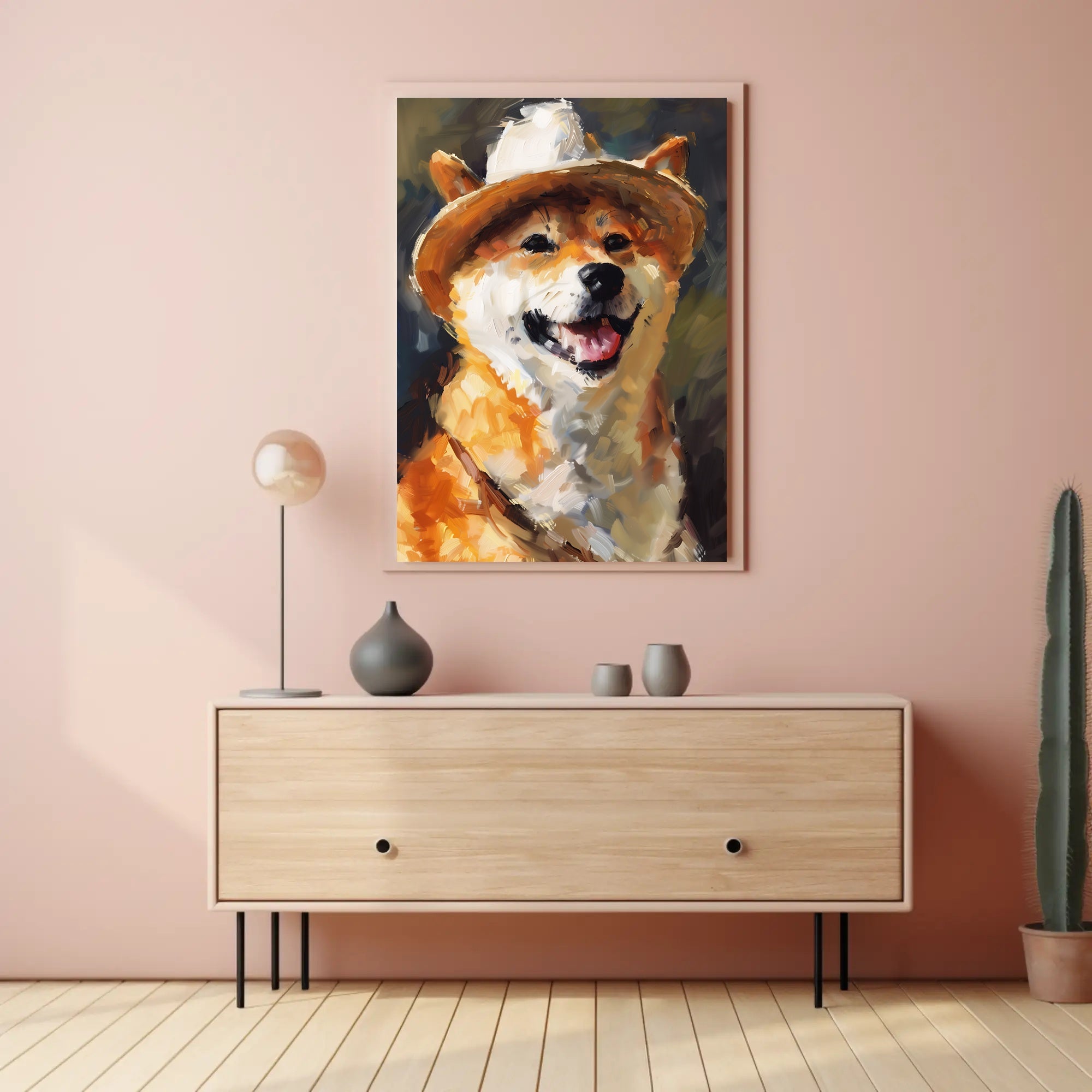 Cheerful Shiba Inu in Fedora Dog Breed Poster PosterGoat