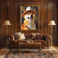 Cheerful Shiba Inu in Fedora Dog Breed Poster PosterGoat