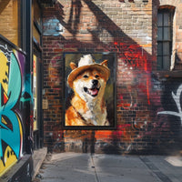 Cheerful Shiba Inu in Fedora Dog Breed Poster PosterGoat