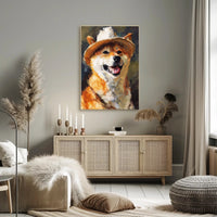 Cheerful Shiba Inu in Fedora Dog Breed Poster PosterGoat
