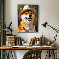 Cheerful Shiba Inu in Fedora Dog Breed Poster PosterGoat