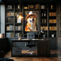 Cheerful Shiba Inu in Fedora Dog Breed Poster PosterGoat