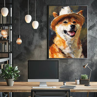 Cheerful Shiba Inu in Fedora Dog Breed Poster PosterGoat