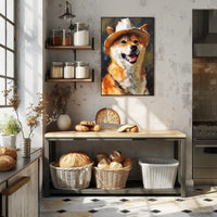 Cheerful Shiba Inu in Fedora Dog Breed Poster PosterGoat