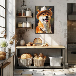 Cheerful Shiba Inu in Fedora Dog Breed Poster PosterGoat