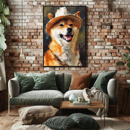 Cheerful Shiba Inu in Fedora Dog Breed Poster PosterGoat