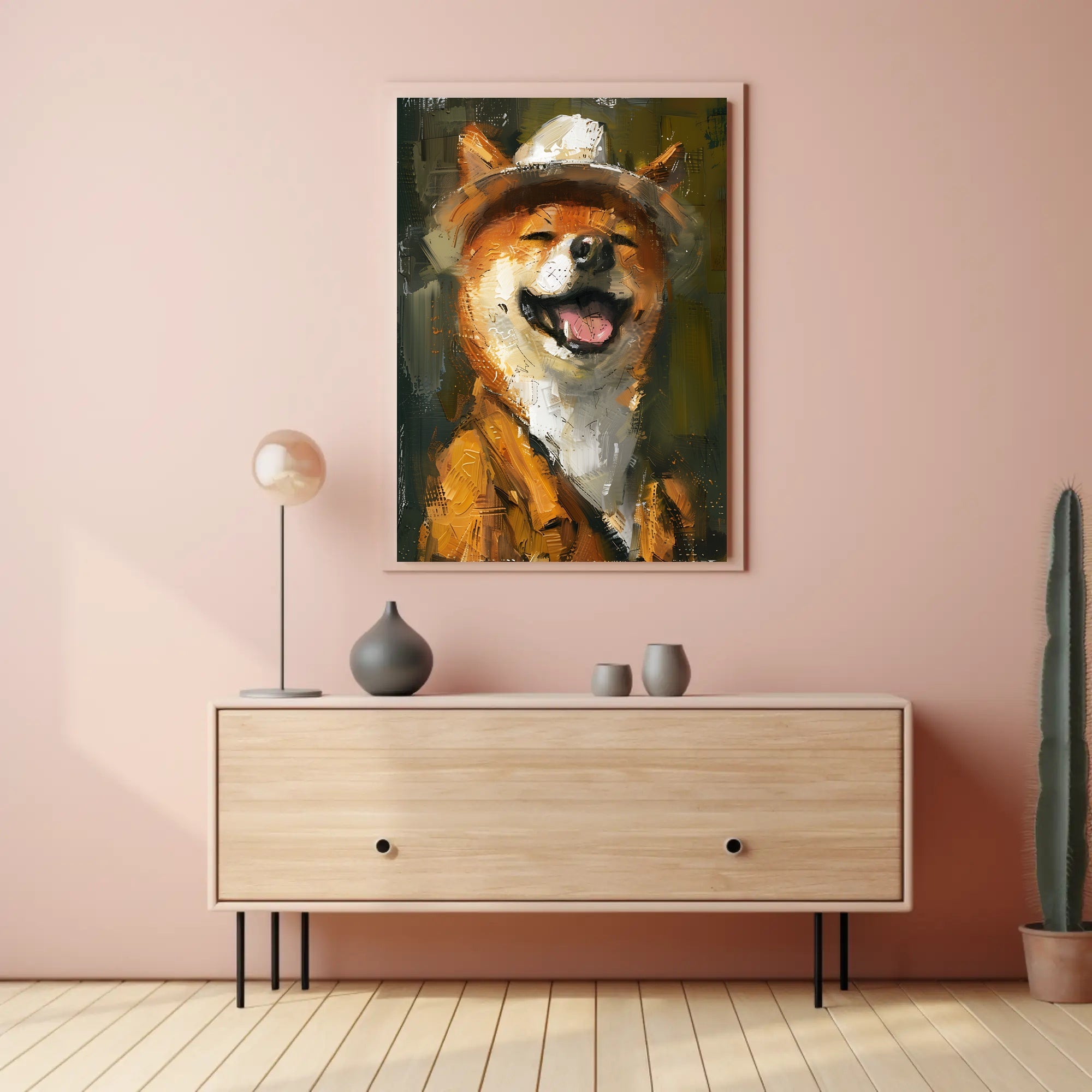 Cheerful Shiba Inu in Fedora and Suit Animal Poster PosterGoat
