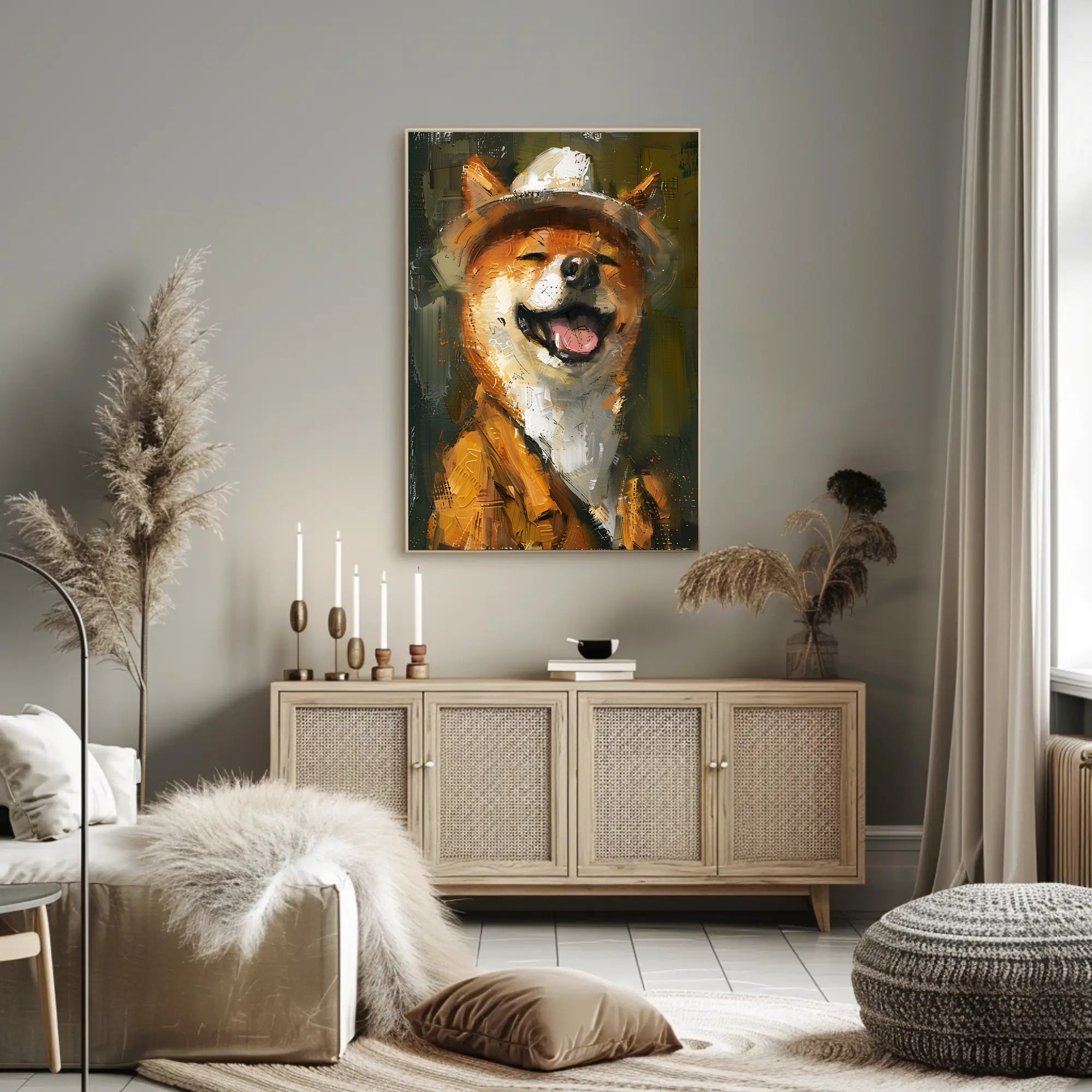 Cheerful Shiba Inu in Fedora and Suit Animal Poster PosterGoat
