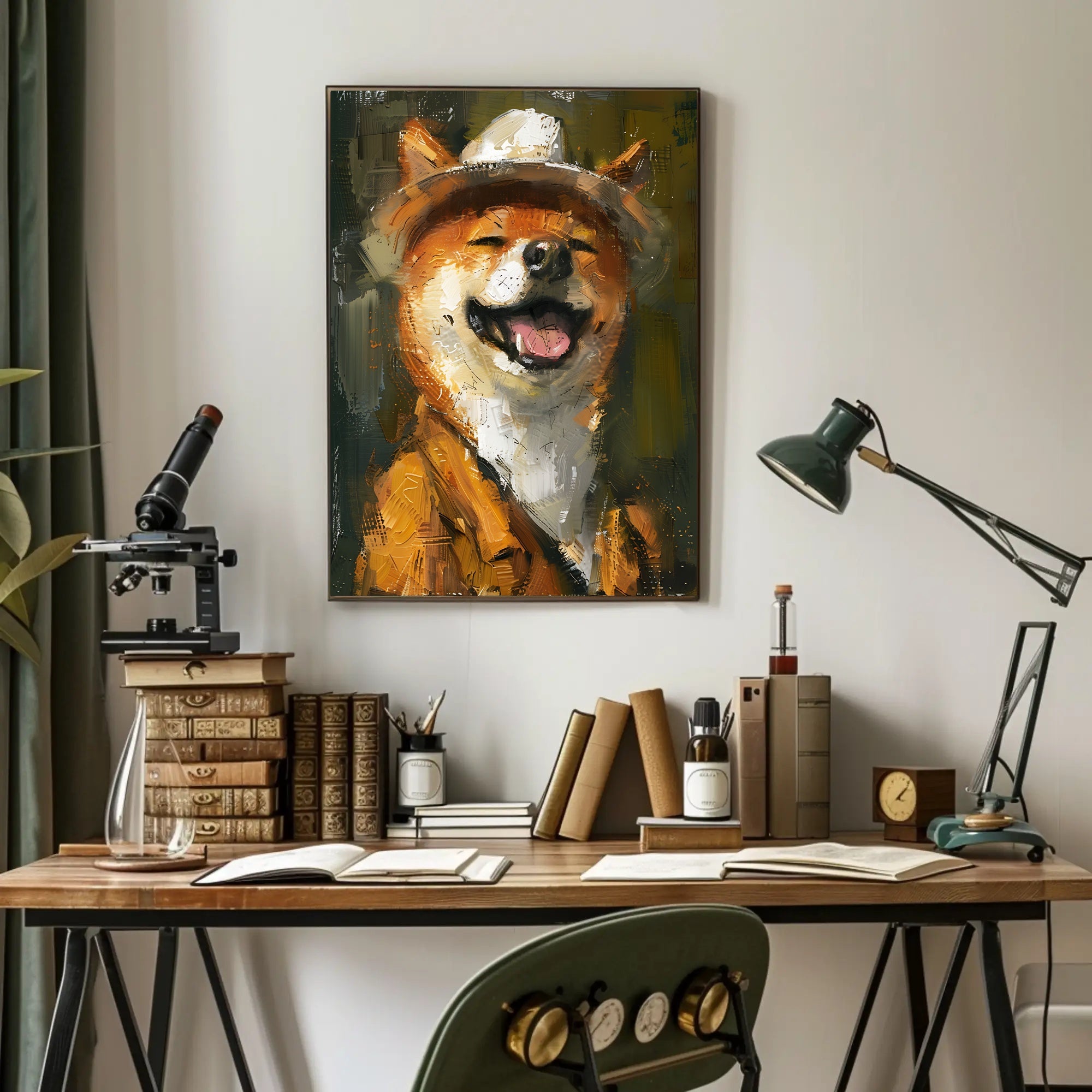 Cheerful Shiba Inu in Fedora and Suit Animal Poster PosterGoat