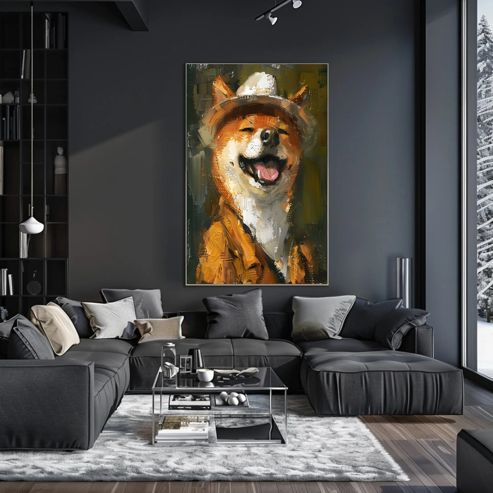 Cheerful Shiba Inu in Fedora and Suit Animal Poster PosterGoat