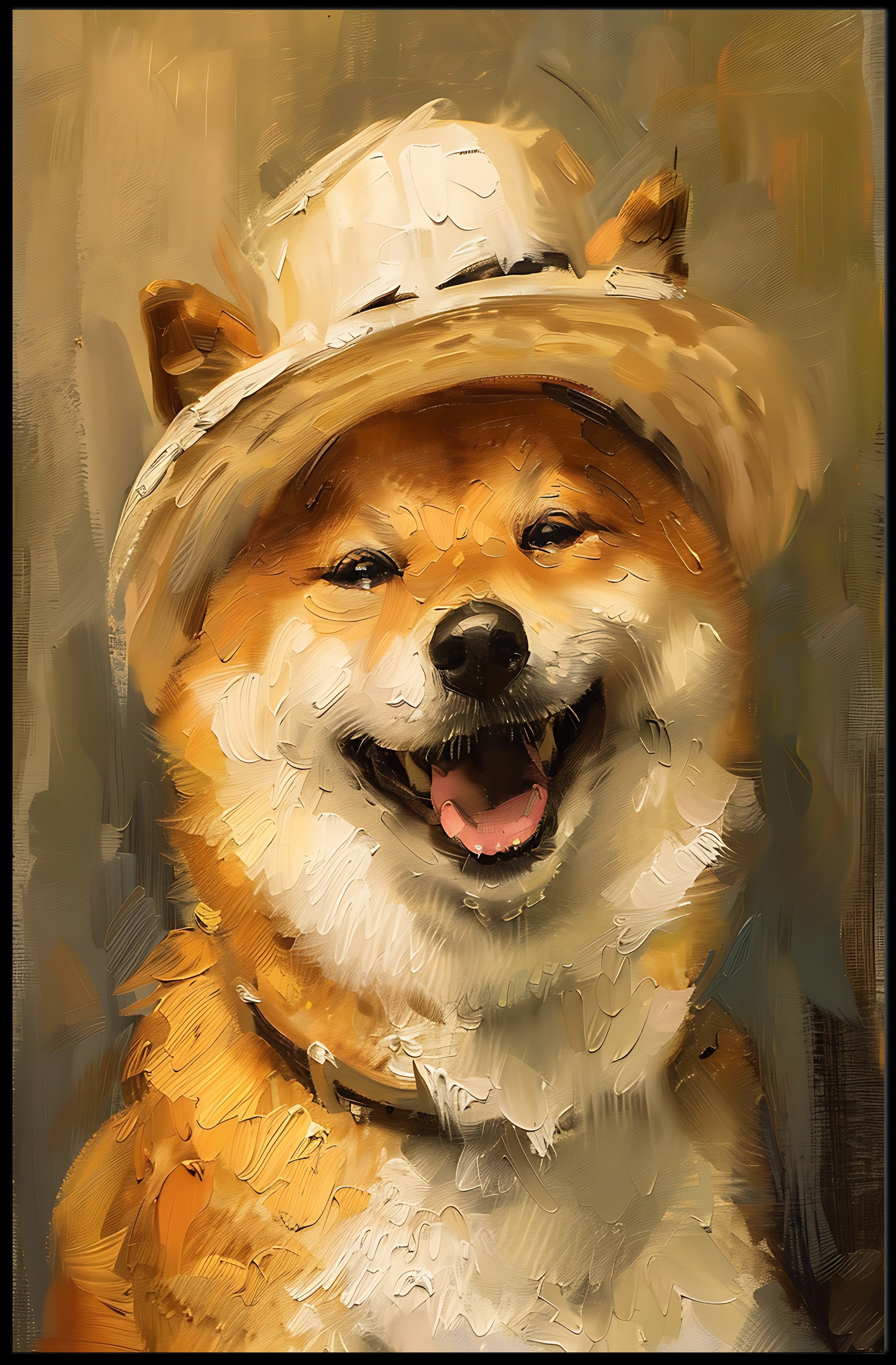 Cheerful Shiba Inu in Stylish Hat Dog Breed Poster PosterGoat
