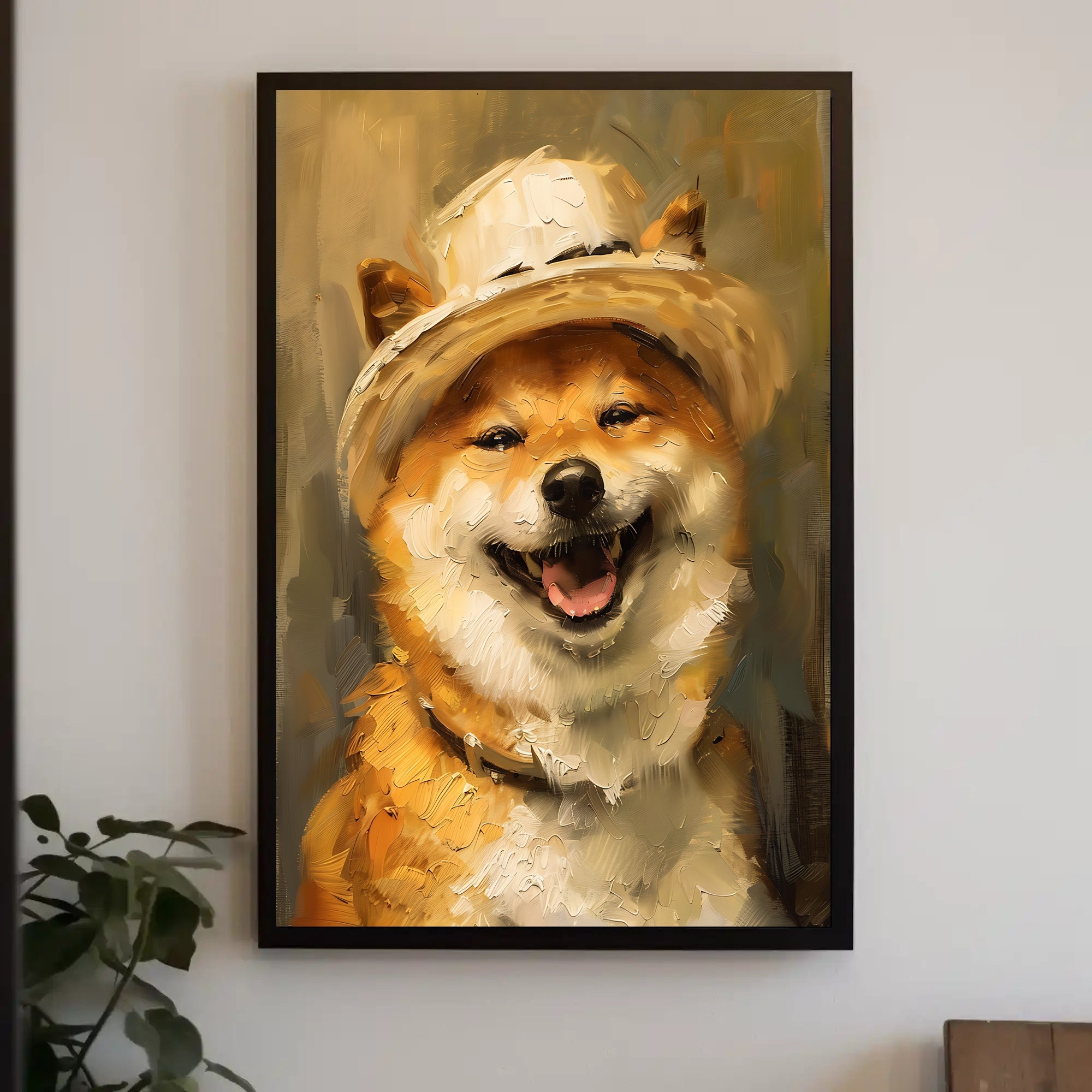 Cheerful Shiba Inu in Stylish Hat Dog Breed Poster PosterGoat