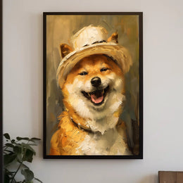 Cheerful Shiba Inu in Stylish Hat Dog Breed Poster PosterGoat