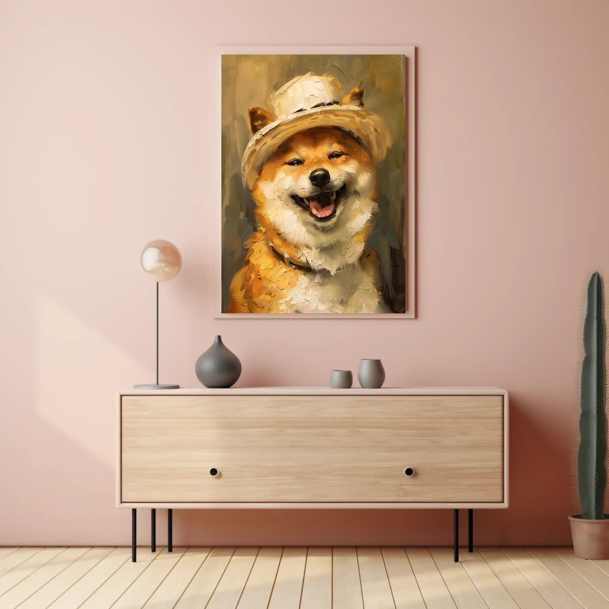 Cheerful Shiba Inu in Stylish Hat Dog Breed Poster PosterGoat