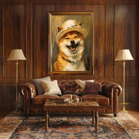 Cheerful Shiba Inu in Stylish Hat Dog Breed Poster PosterGoat