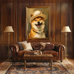 Cheerful Shiba Inu in Stylish Hat Dog Breed Poster PosterGoat