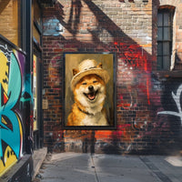 Cheerful Shiba Inu in Stylish Hat Dog Breed Poster PosterGoat