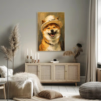 Cheerful Shiba Inu in Stylish Hat Dog Breed Poster PosterGoat