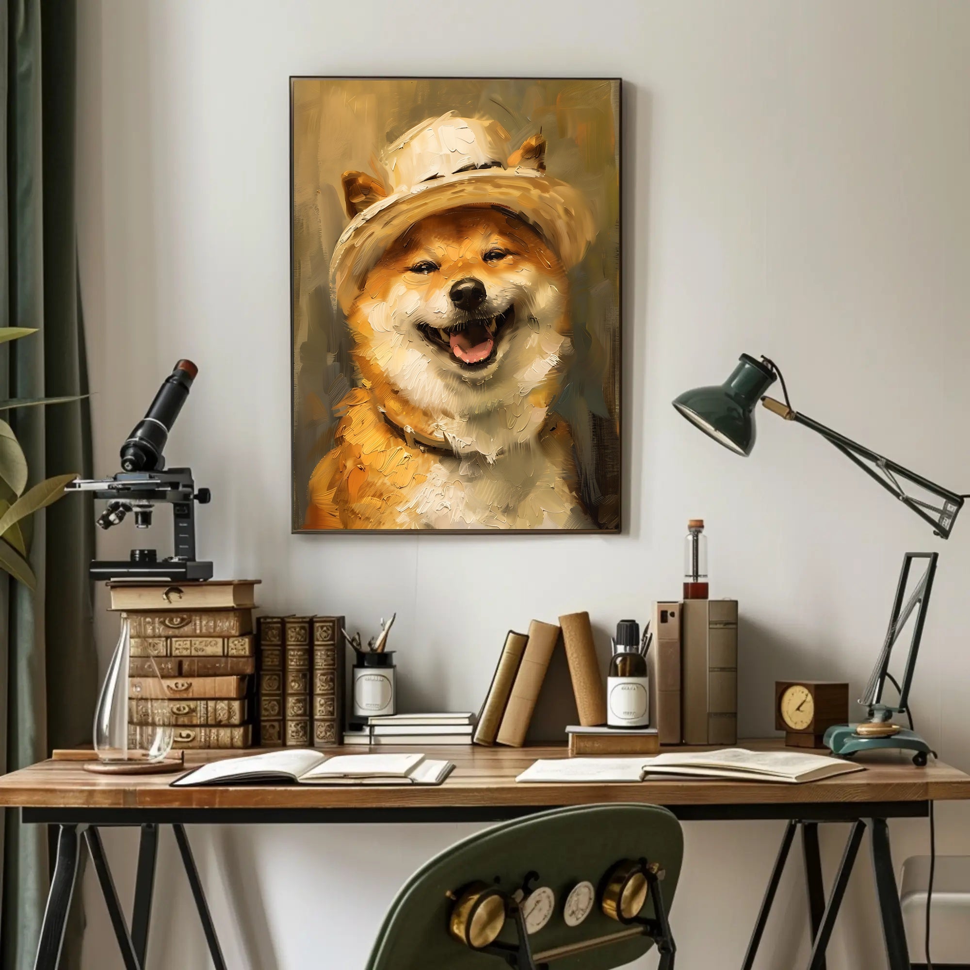 Cheerful Shiba Inu in Stylish Hat Dog Breed Poster PosterGoat