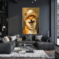 Cheerful Shiba Inu in Stylish Hat Dog Breed Poster PosterGoat