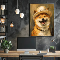 Cheerful Shiba Inu in Stylish Hat Dog Breed Poster PosterGoat