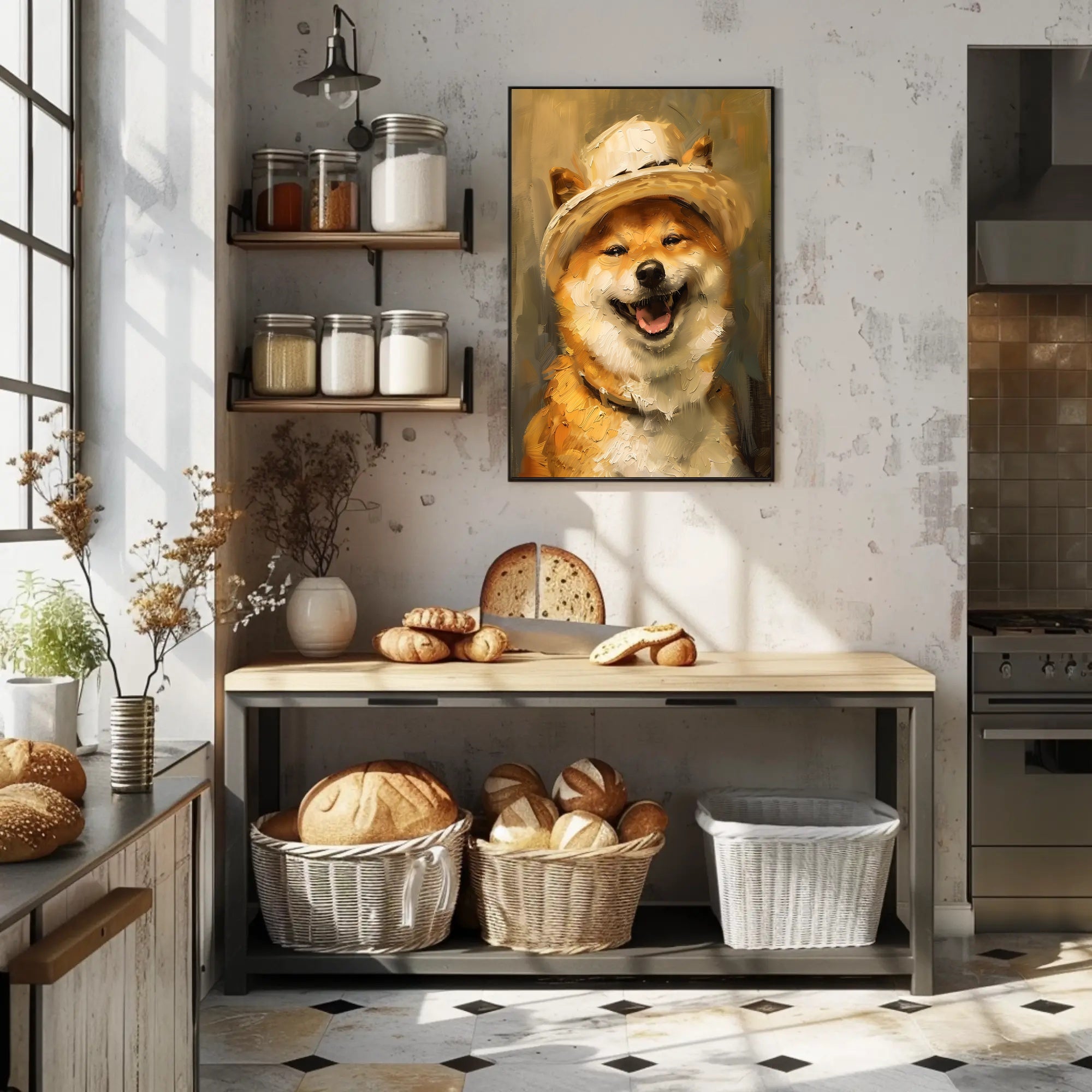 Cheerful Shiba Inu in Stylish Hat Dog Breed Poster PosterGoat