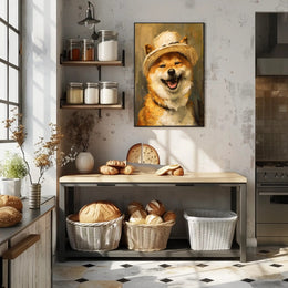 Cheerful Shiba Inu in Stylish Hat Dog Breed Poster PosterGoat