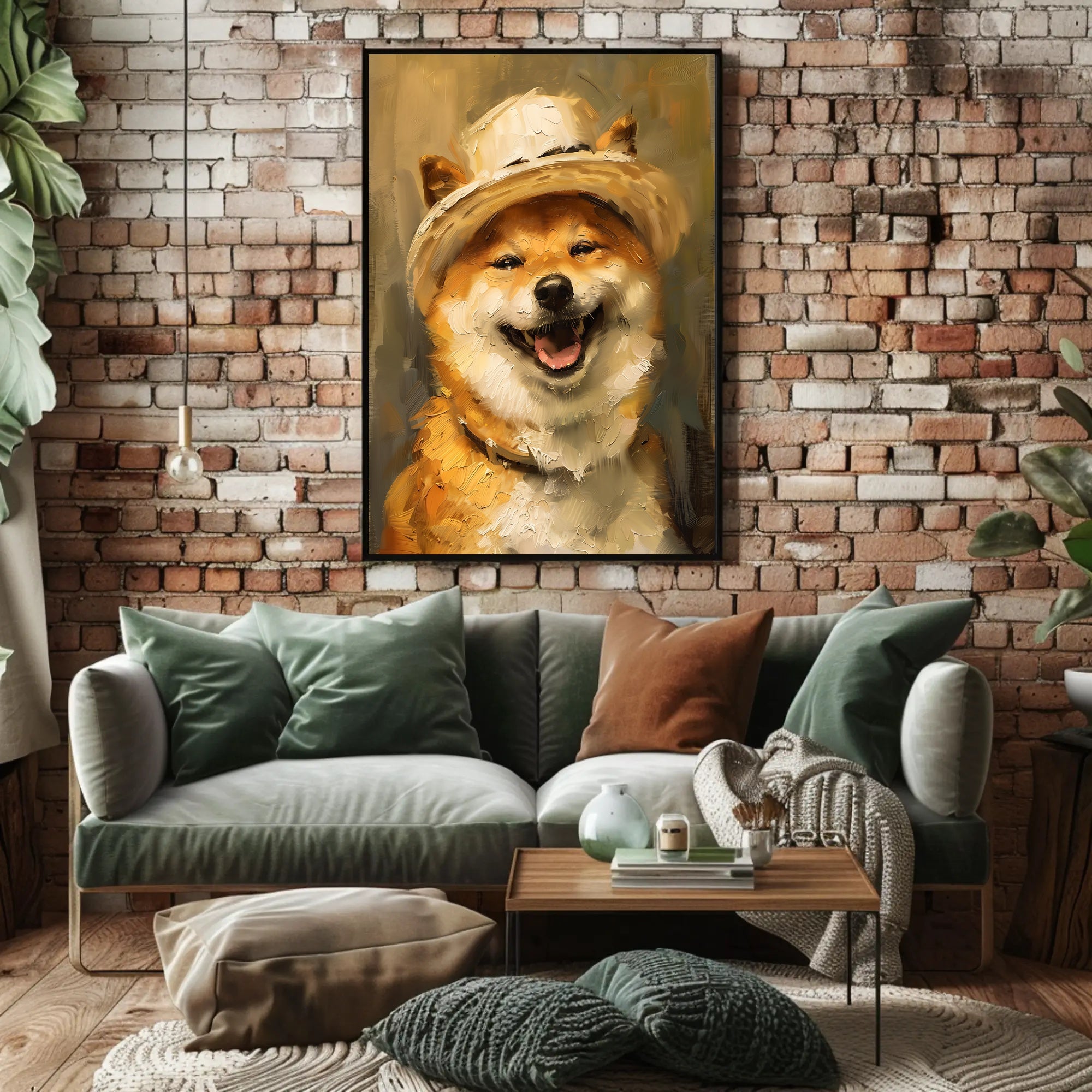 Cheerful Shiba Inu in Stylish Hat Dog Breed Poster PosterGoat