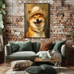 Cheerful Shiba Inu in Stylish Hat Dog Breed Poster PosterGoat