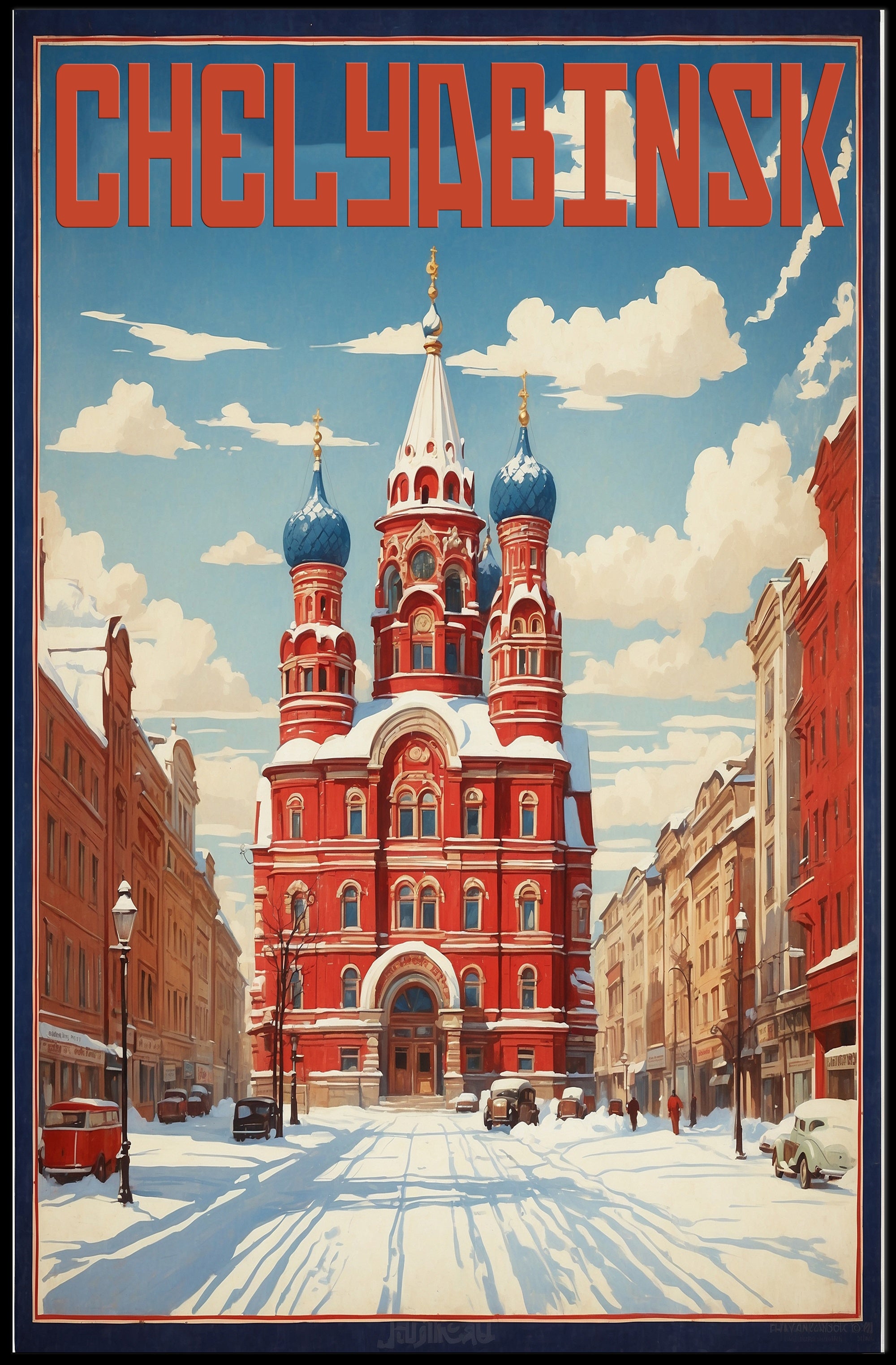 Chelyabinsk Red-Brick Building Winter Scene Urban Cityscape Poster PosterGoat