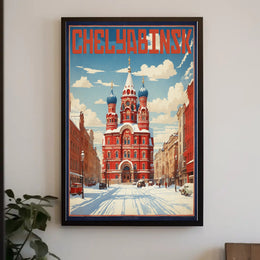 Chelyabinsk Red-Brick Building Winter Scene Urban Cityscape Poster PosterGoat