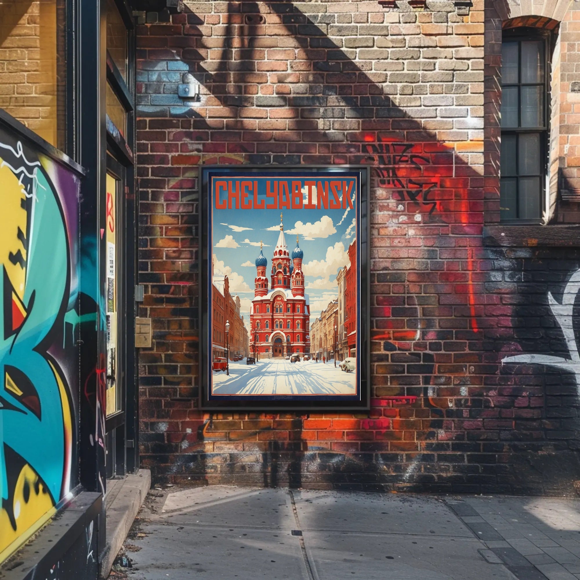 Chelyabinsk Red-Brick Building Winter Scene Urban Cityscape Poster PosterGoat