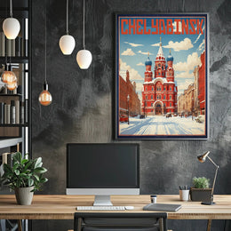 Chelyabinsk Red-Brick Building Winter Scene Urban Cityscape Poster PosterGoat
