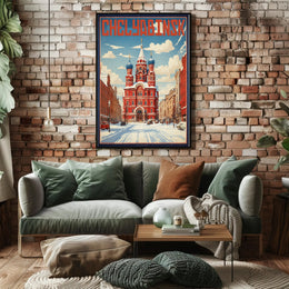 Chelyabinsk Red-Brick Building Winter Scene Urban Cityscape Poster PosterGoat
