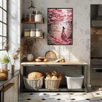 Cherry Blossom Girl Under Dreamlike Trees - Artistic Poster PosterGoat