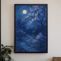 Cherry Blossom Moonlit Night, Impressionistic Artistic Poster PosterGoat