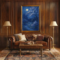 Cherry Blossom Moonlit Night, Impressionistic Artistic Poster PosterGoat