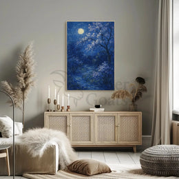 Cherry Blossom Moonlit Night, Impressionistic Artistic Poster PosterGoat