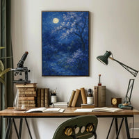 Cherry Blossom Moonlit Night, Impressionistic Artistic Poster PosterGoat