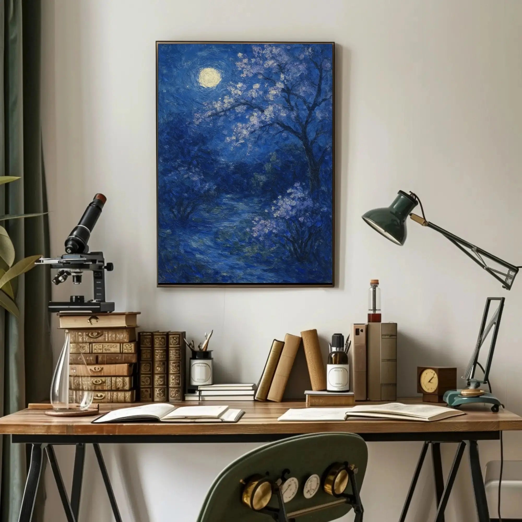 Cherry Blossom Moonlit Night, Impressionistic Artistic Poster PosterGoat