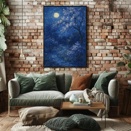 Cherry Blossom Moonlit Night, Impressionistic Artistic Poster PosterGoat
