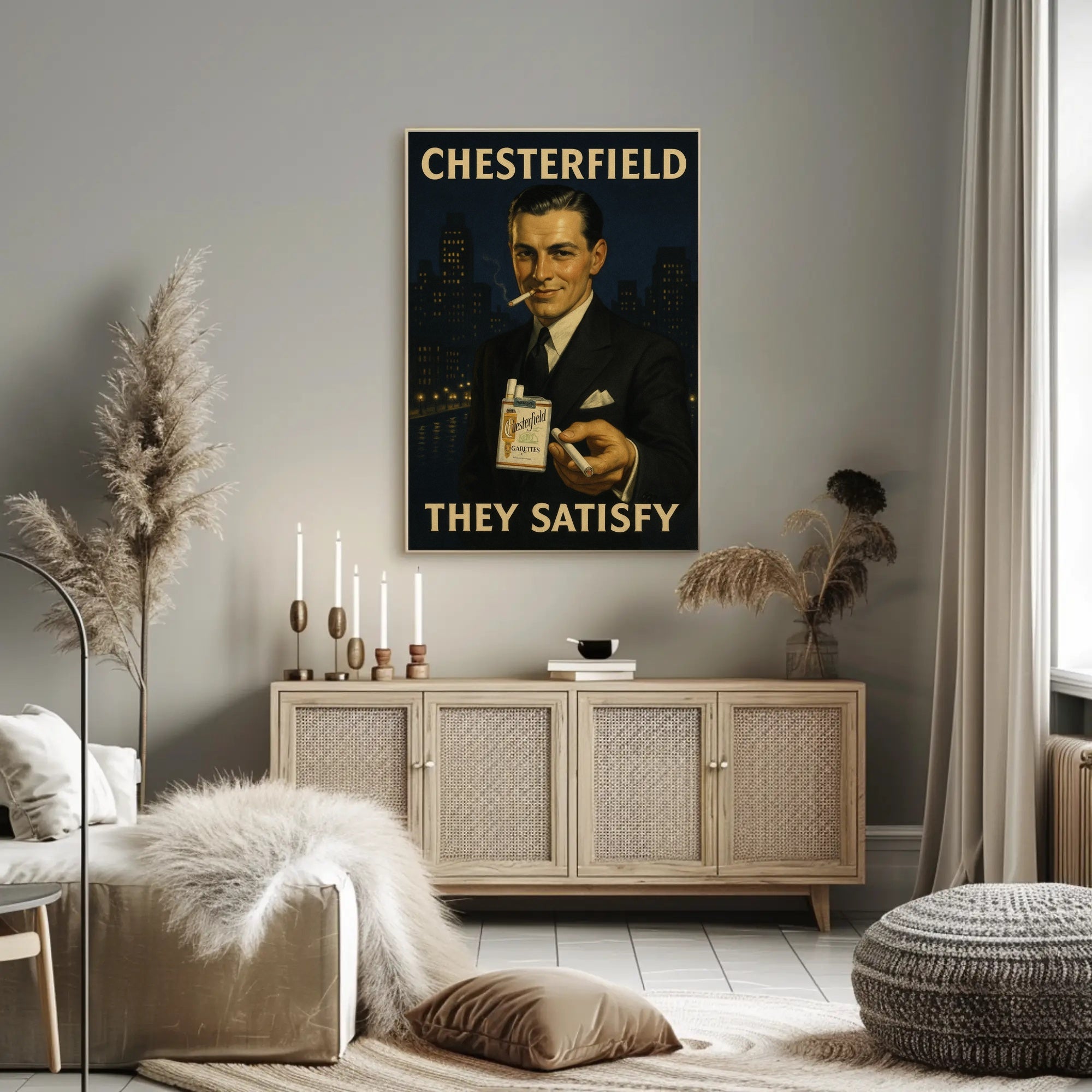 Chesterfield Cigarettes Vintage Urban Cityscape Poster PosterGoat