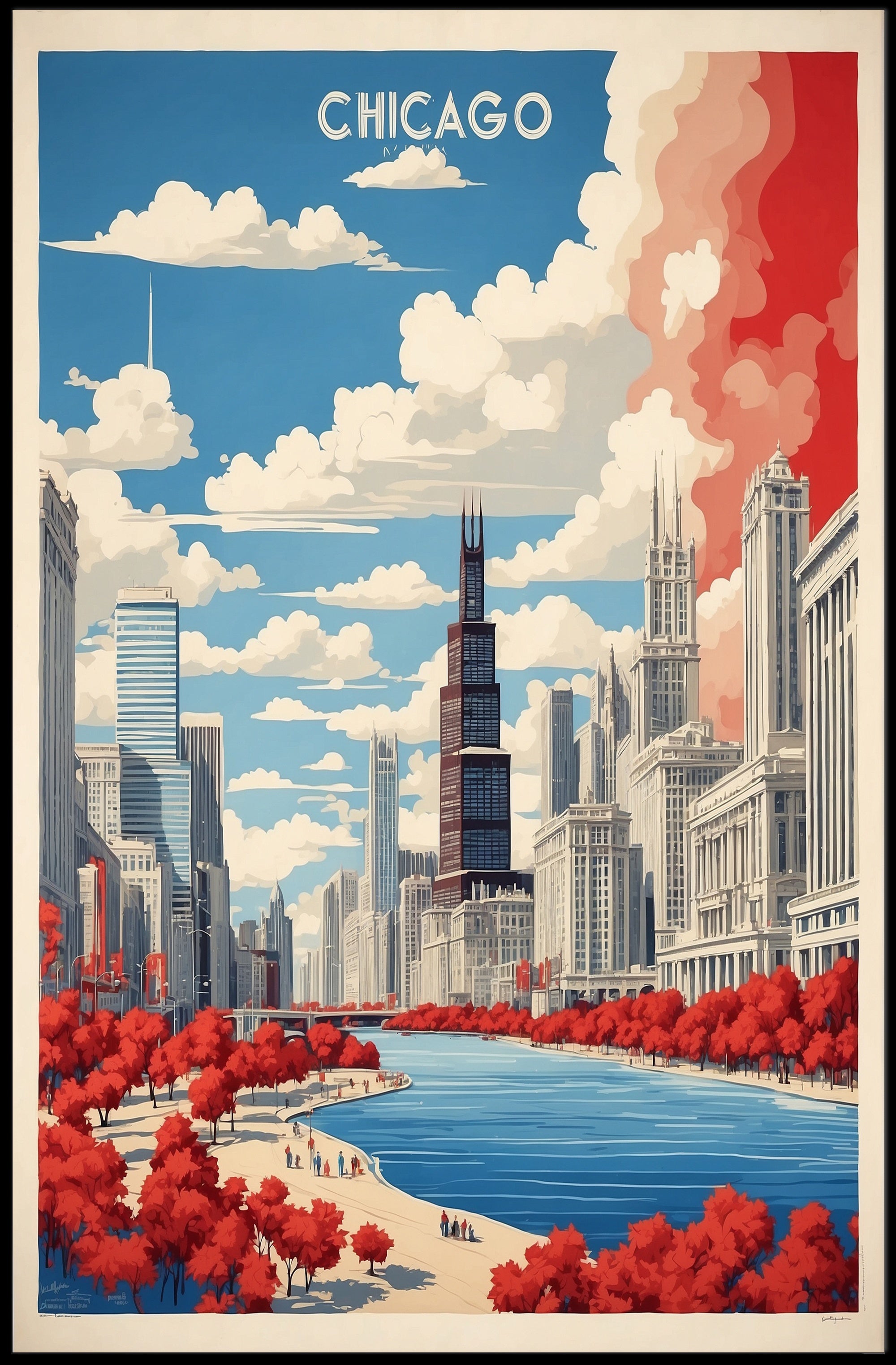 Chicago River Cityscape: Modern Urban or Cityscape Poster PosterGoat
