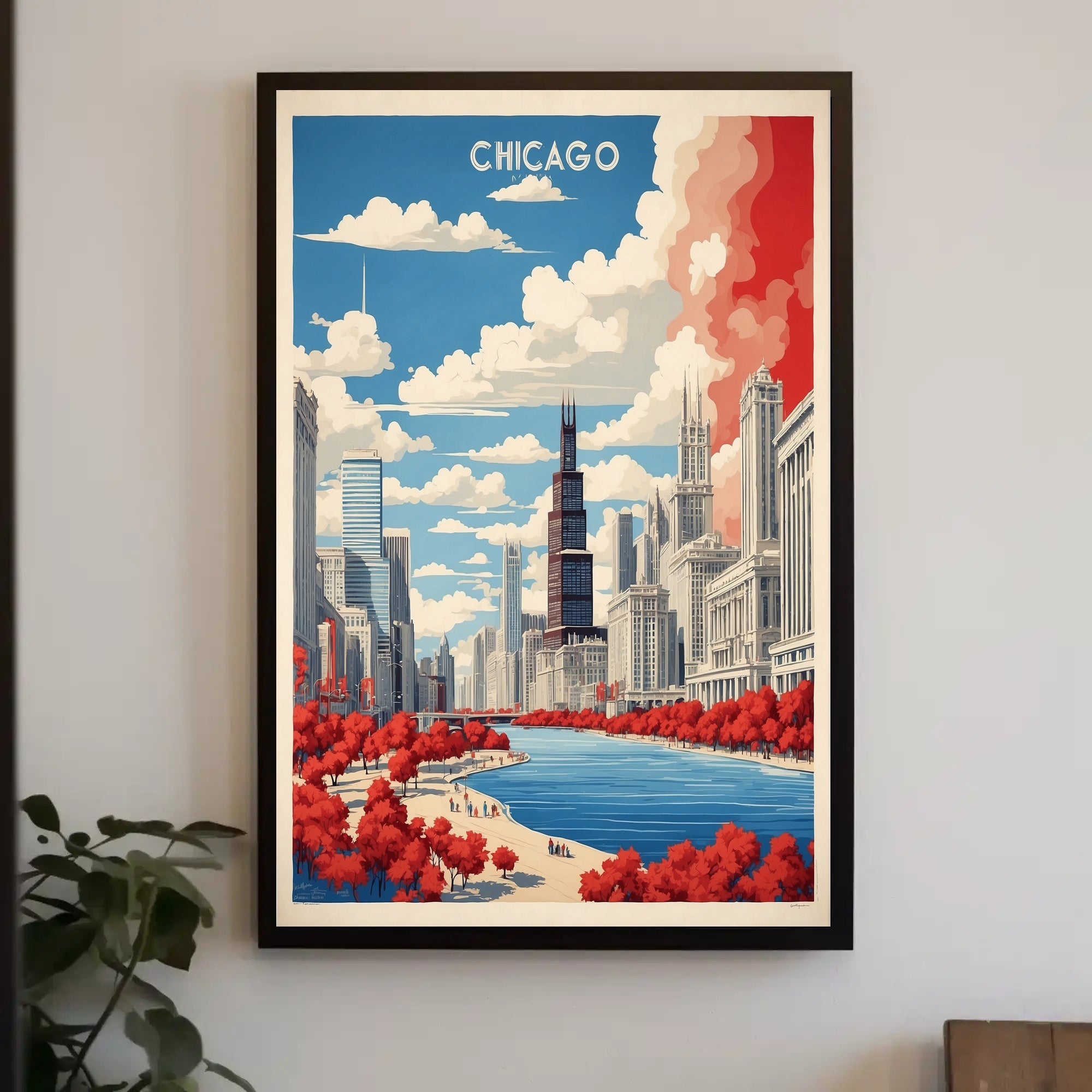 Chicago River Cityscape: Modern Urban or Cityscape Poster PosterGoat