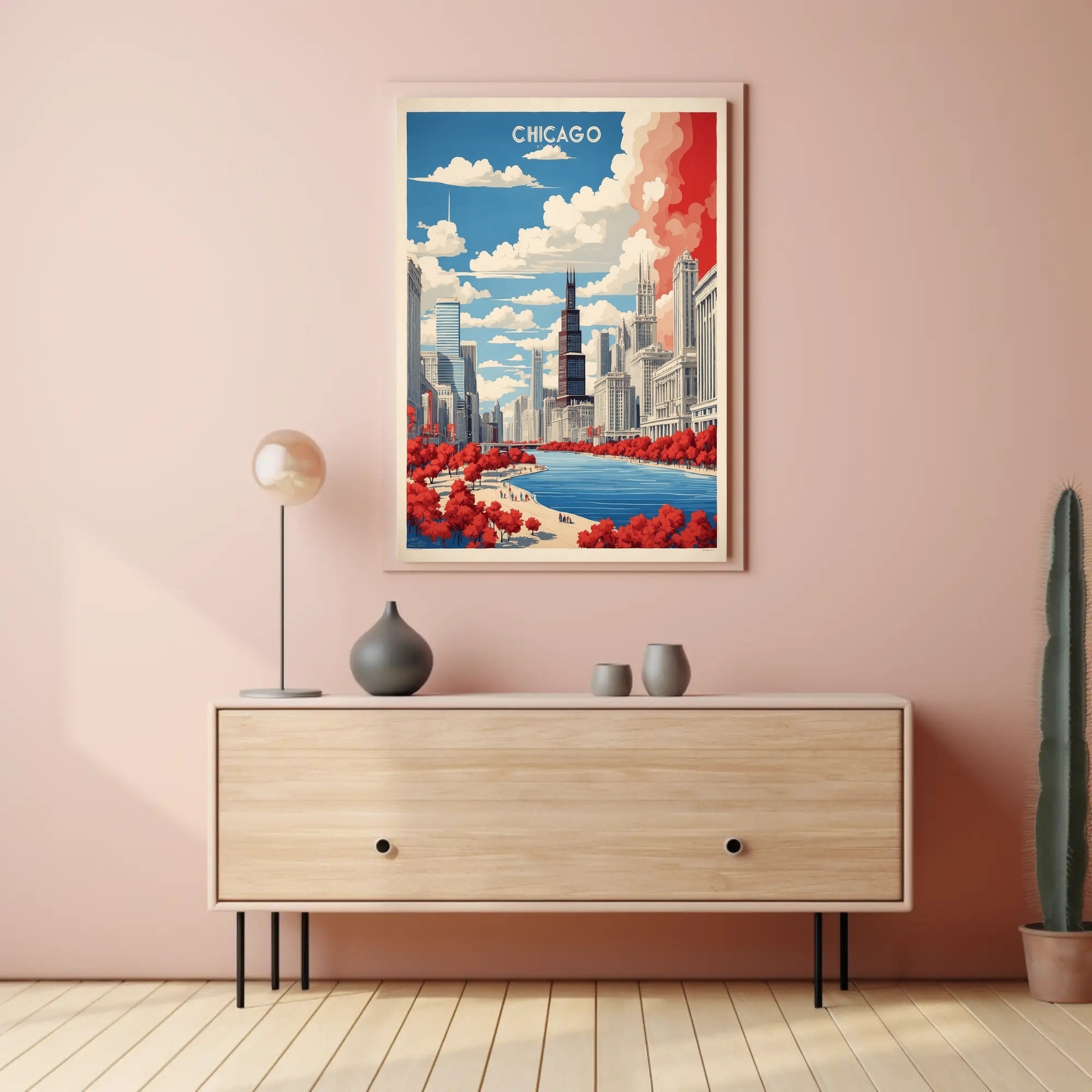 Chicago River Cityscape: Modern Urban or Cityscape Poster PosterGoat