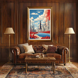 Chicago River Cityscape: Modern Urban or Cityscape Poster PosterGoat